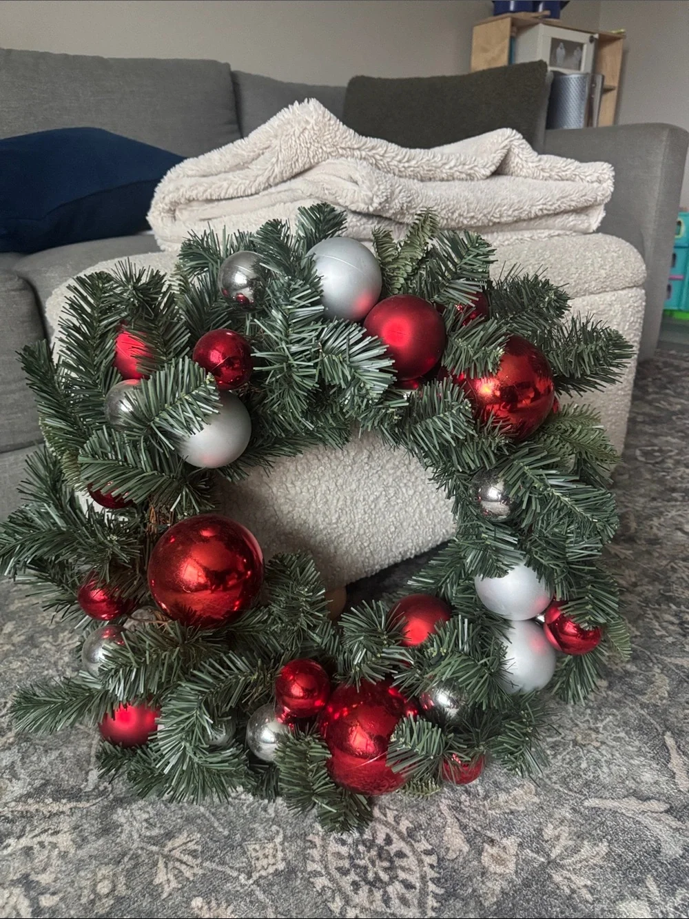 Pottery Barn Red & Silver Ornament 22” Wreath